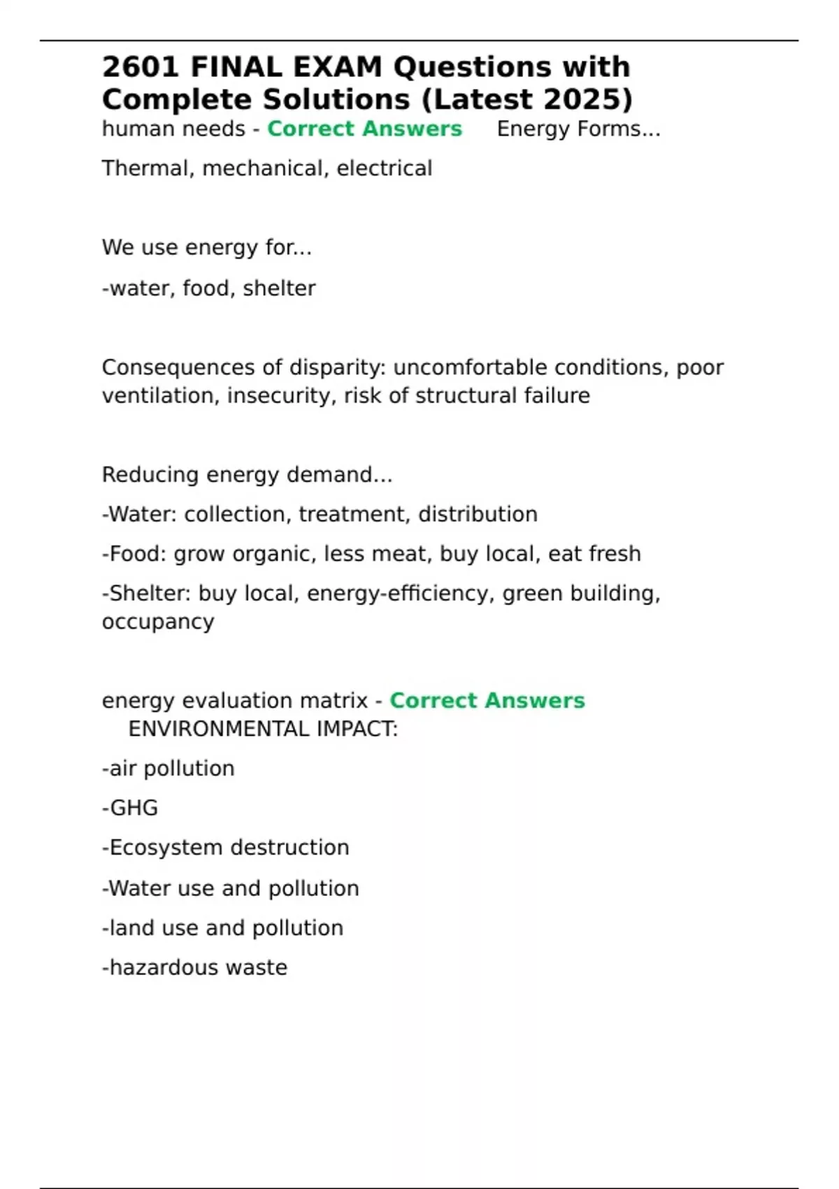 2601 Final Exam Questions With Complete Solutions Latest 2025