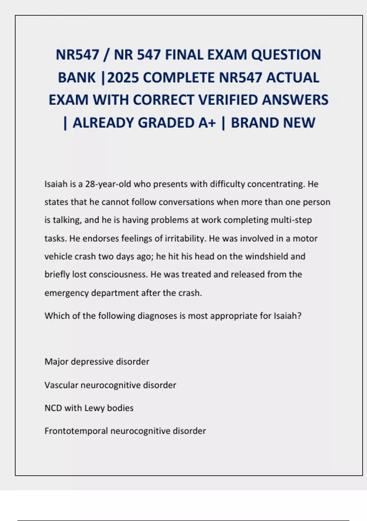 NR547 / NR 547 FINAL EXAM QUESTION BANK |2025 COMPLETE NR547 ACTUAL ...