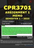 CPR3701 ASSIGNMENT 1 MEMO - SEMESTER 1 - 2025 - UNISA &ndash; DUE DATE&colon; - 24 MARCH 2025 &lpar;DETAILED ANSWERS - FULLY REFERENCED - GUARANTEED A&plus;&excl;&rpar;