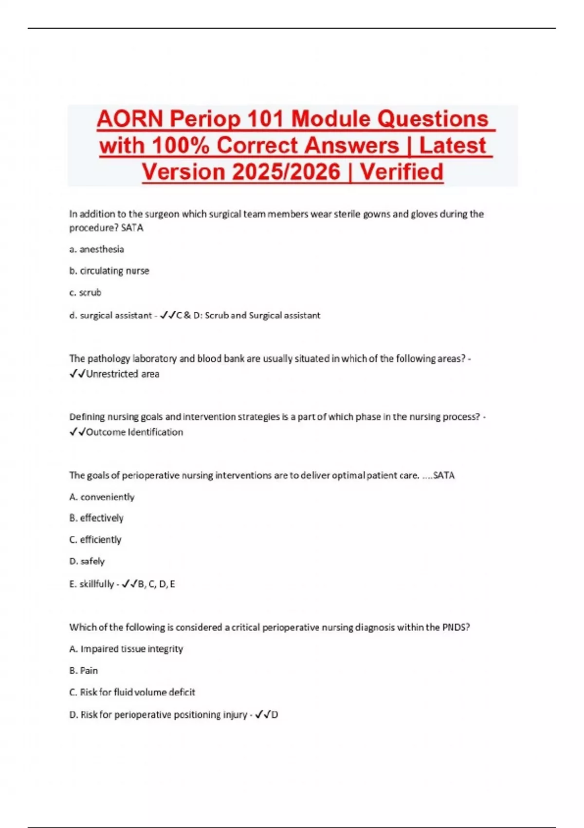 AORN Periop 101 Module Questions with 100% Correct Answers | Latest ...