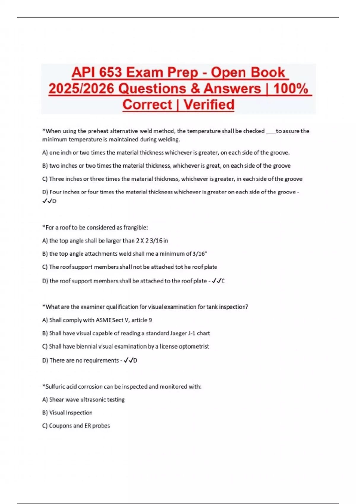 API 653 Exam Prep - Open Book 2025/2026 Questions & Answers | 100% ...