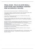 FINAL EXAM - POLS 121 &lpar;FOR REAL&rpar; QUESTIONS AND ANSWERS VERIFIED AND ACCURATELY SOLVED&period;