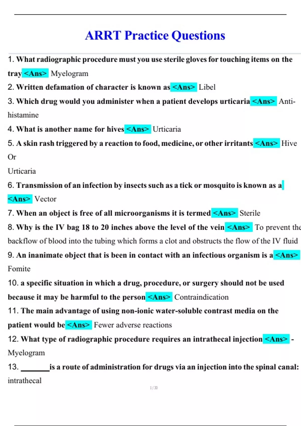 ARRT Practice Exam Questions And Answers 2025/2026 - Arrt - Stuvia US
