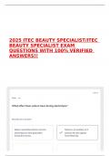 2025 ITEC BEAUTY SPECIALIST&sol;ITEC BEAUTY SPECIALIST EXAM QUESTIONS WITH 100&percnt; VERIFIED ANSWERS&excl;&excl;