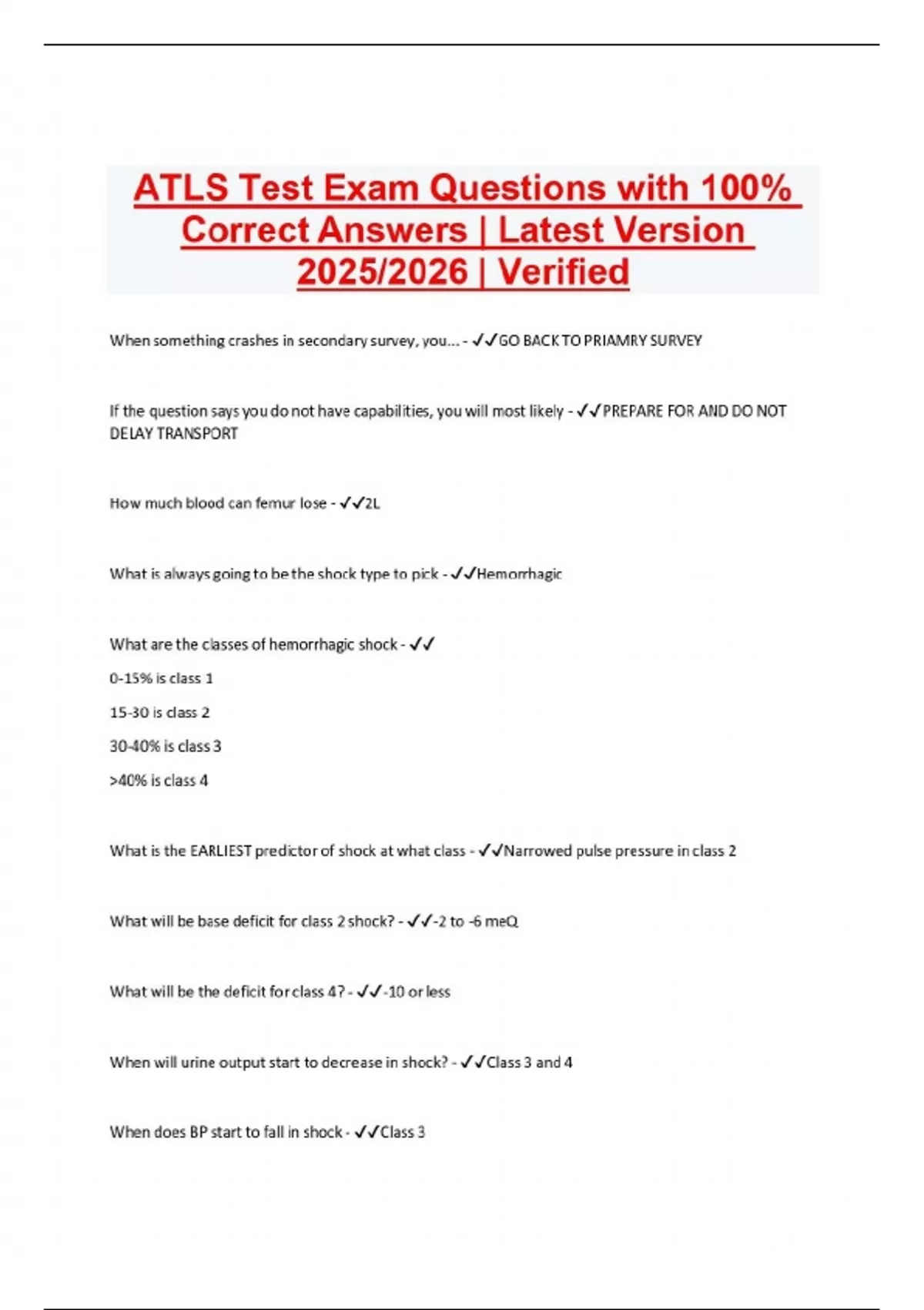 ATLS Test Exam Questions with 100% Correct Answers | Latest Version ...