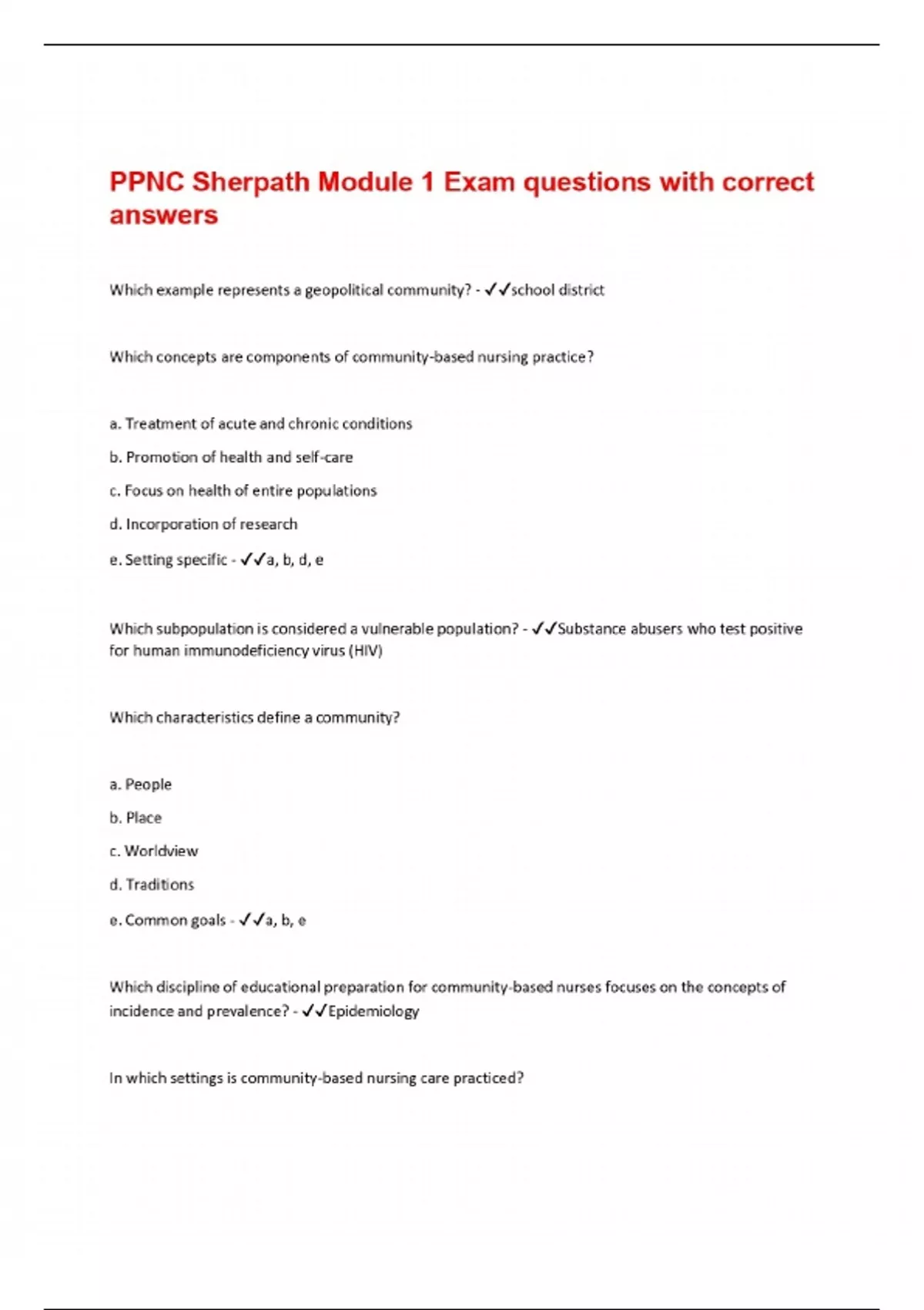 Sherpath Module PPNC Sherpath Module 1 Exam questions with correct answers - PPNC ...