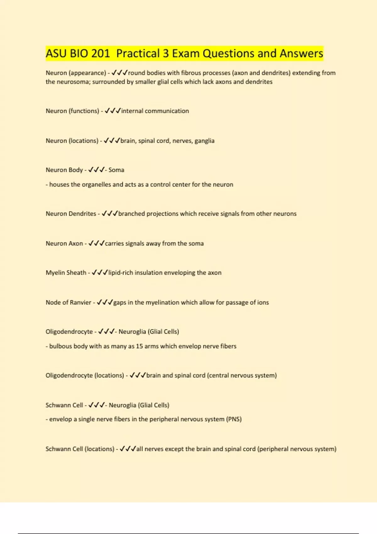 ASU BIO 201 Practical 3 Exam Questions and Answers - Bio 201 - Stuvia US