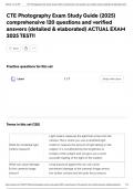 CTE Photography Exam Study Guide &lpar;2025&rpar; comprehensive 120 questions and verified answers &lpar;detailed & elaborated&rpar; ACTUAL EXAM 2025 TEST&excl;&excl;