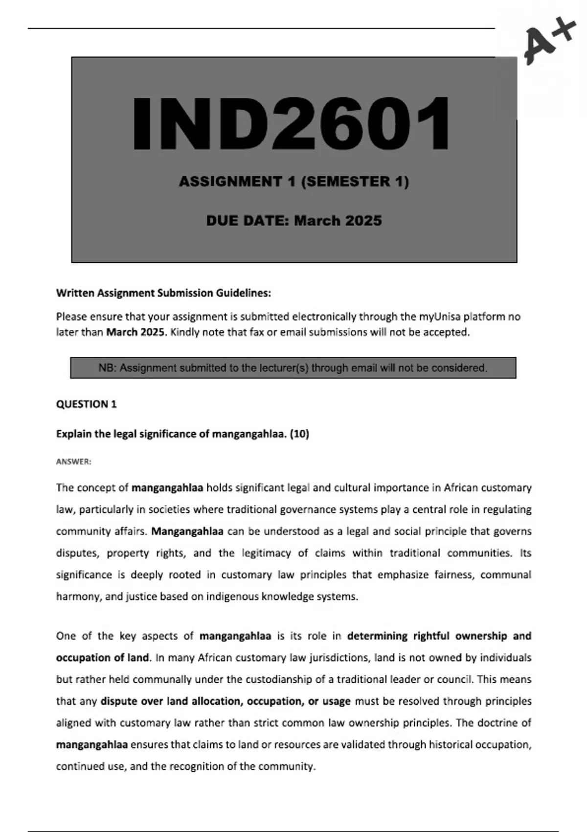 IND2601 Assignment 1 (COMPLETE ANSWERS) Semester 1 2025 - DUE March ...