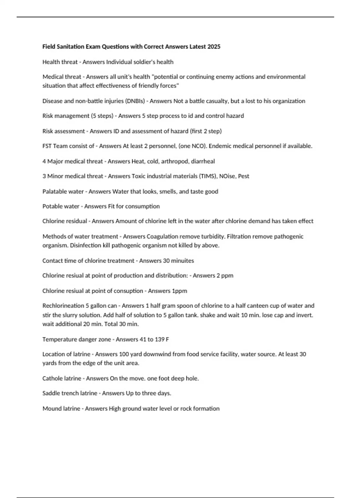 Field Sanitation Exam Questions with Correct Answers Latest 2025 ...