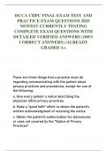 HCCA CHPC FINAL EXAM TEST AND  PRACTICE EXAM QUESTIONS 2025  NEWEST CURRENTLY TESTING  COMPLETE EXAM QUESTIONS WITH  DETAILED VERIFIED ANSWERS &lpar;100&percnt;  CORRECT ANSWERS&rpar; &sol;ALREADY  GRADED A&plus;