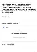 ADJUSTER PRO ADJUSTER TEST LATEST VERSION&sol;ACTUAL EXAM QUESTIONS AND ANSWERS &sol; GRADE A&plus; ASSURED