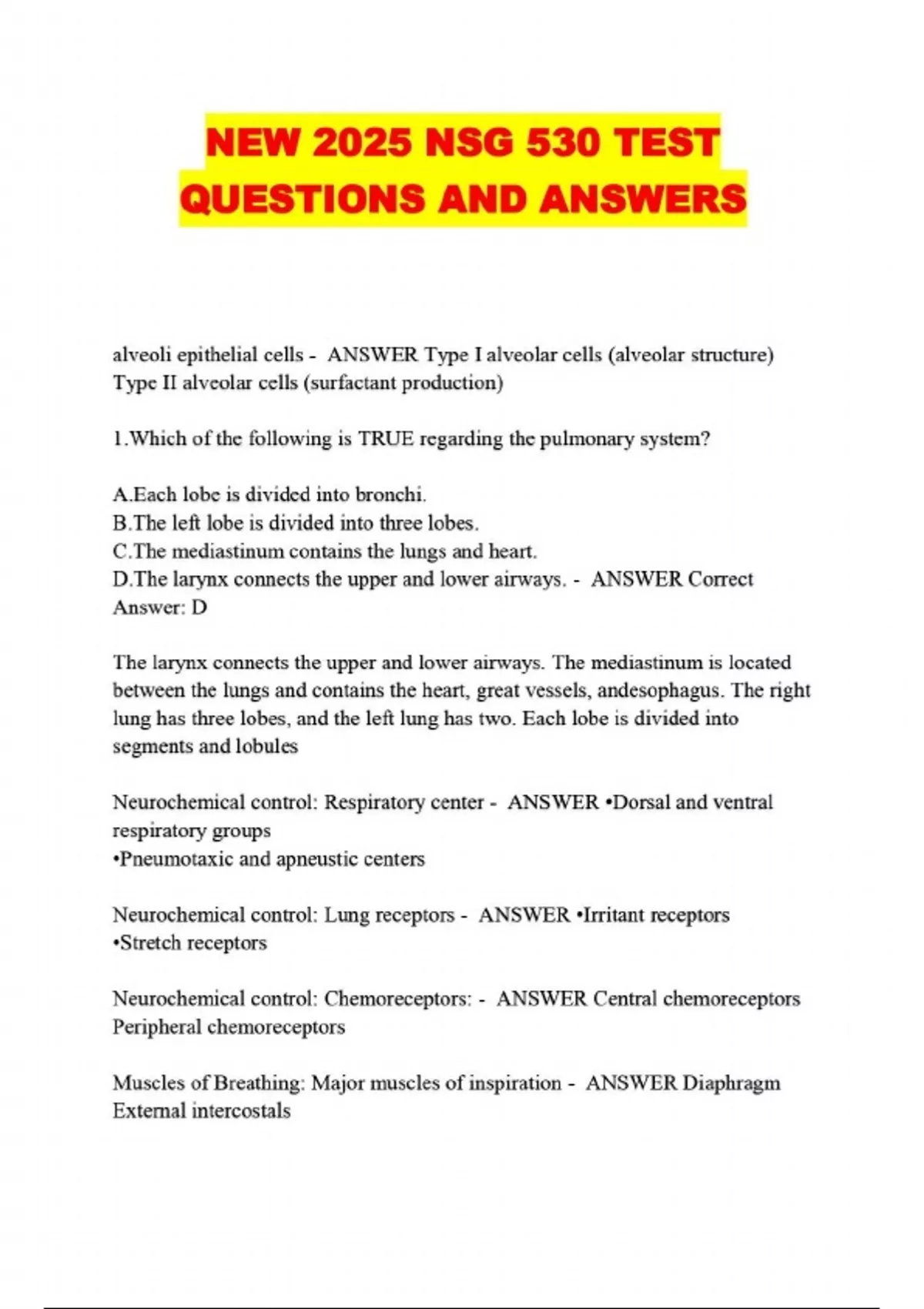 NEW 2025 NSG 530 TEST QUESTIONS AND ANSWERS - NSG 530 - Stuvia US
