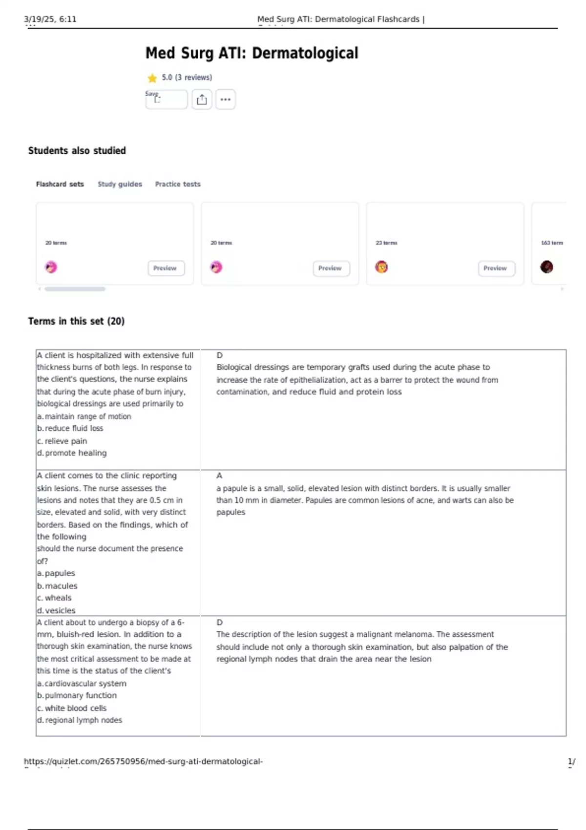 Med Surg ATI: Dermatological exam questions and answers with complete ...