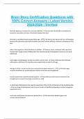 Brain Story Certification Questions with 100&percnt; Correct Answers &vert; Latest Version 2025&sol;2026 &vert; Verified