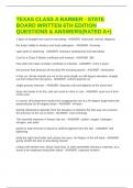 TEXAS CLASS A BARBER - STATE BOARD WRITTEN 6TH EDITION QUESTIONS & ANSWERS&lpar;RATED A&plus;&rpar;