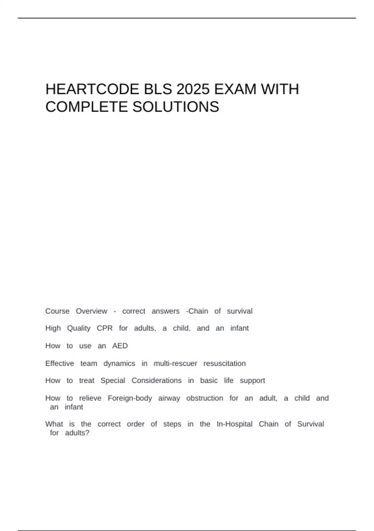 HEARTCODE BLS 2025 EXAM WITH COMPLETE SOLUTIONS - HEARTCODE BLS - Stuvia US