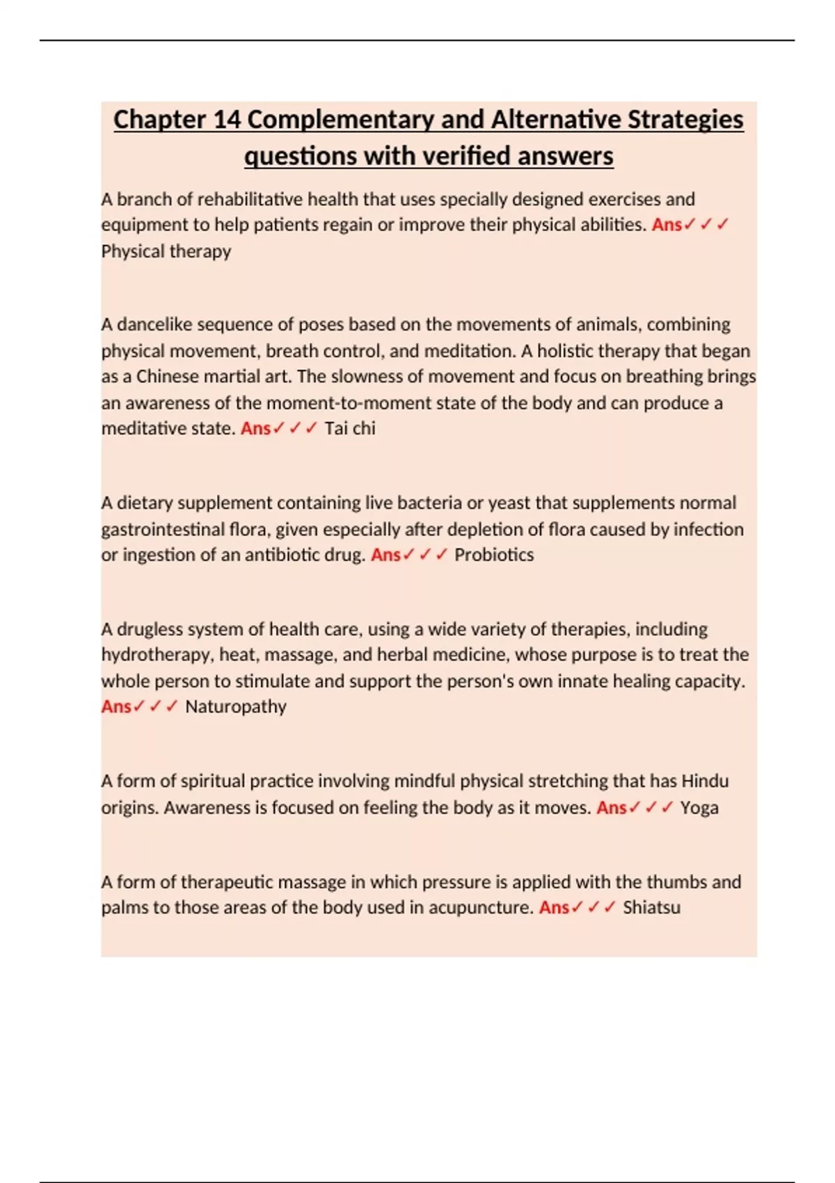 Chapter 14 Complementary and Alternative Strategies questions with ...