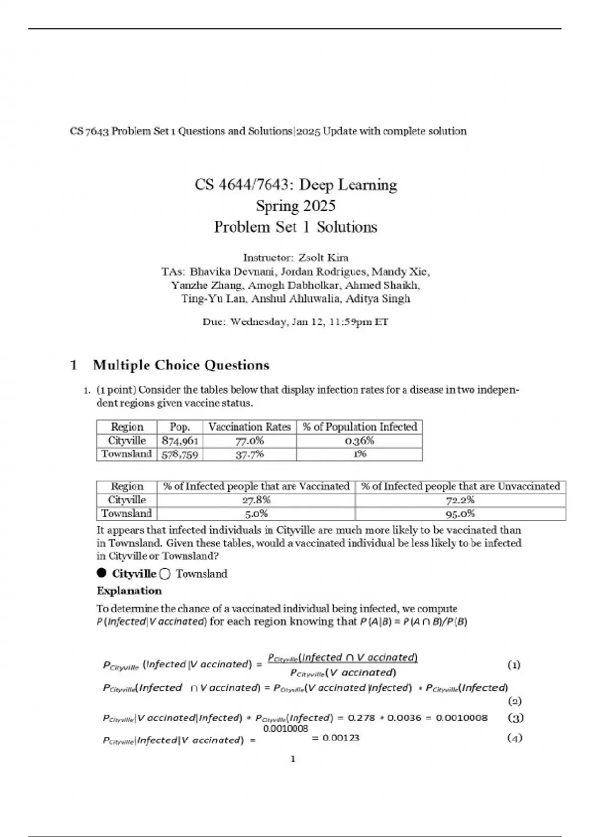CS 7643 Problem Set 1 Questions and Solutions|2025 Update with complete ...