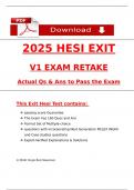 2025 HESI Exit Retake Exam V1 Actual Qs & Ans to Pass the Exam &lpar;NGN style Qs & Case studies&rpar;&comma; 100&percnt; Verified