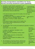 Nursing Jurisprudence and Ethics for Texas Nurses correctly answered to pass &lpar;updated&rpar;