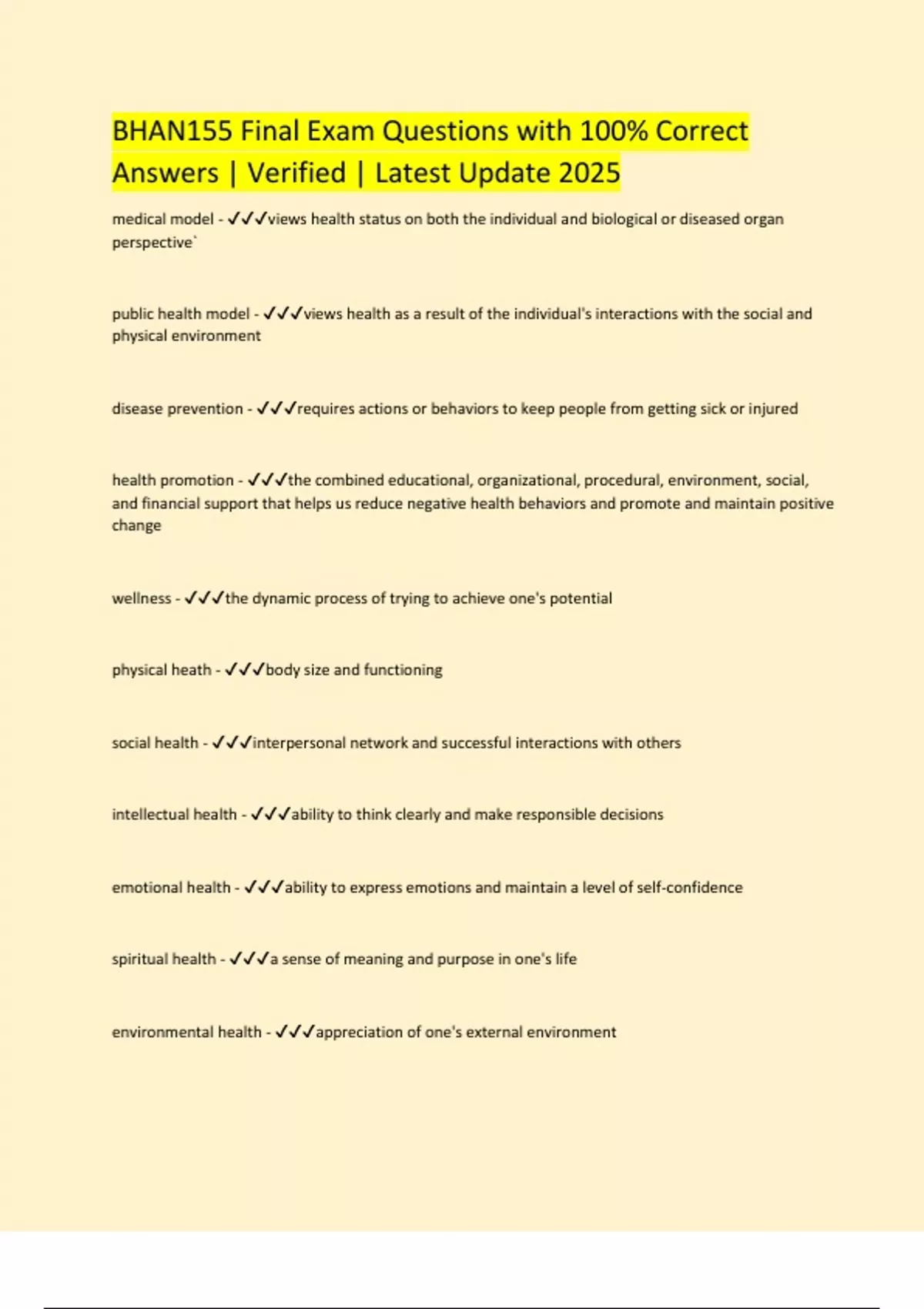 Latest Update 2025BHAN155 Final Exam Questions with 100% Correct ...