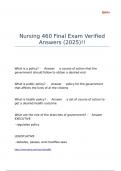 Nursing 460 Final Exam Verified Answers &lpar;2025&rpar;&excl;&excl;