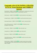 Geography AQA GCSE PAPER 1 UPDATED  ACTUAL  Exam Questions and CORRECT  Answers 