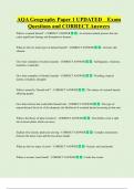 AQA Geography Paper 1 UPDATED    Exam  Questions and CORRECT Answers 