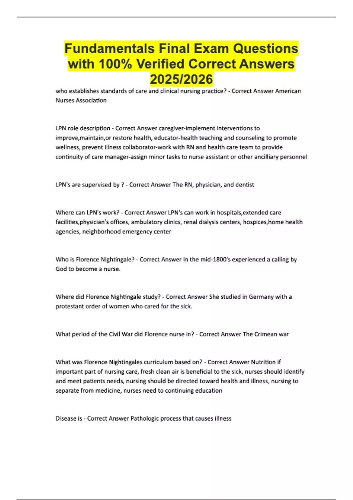 Fundamentals Final Exam Questions with 100% Verified Correct Answers ...