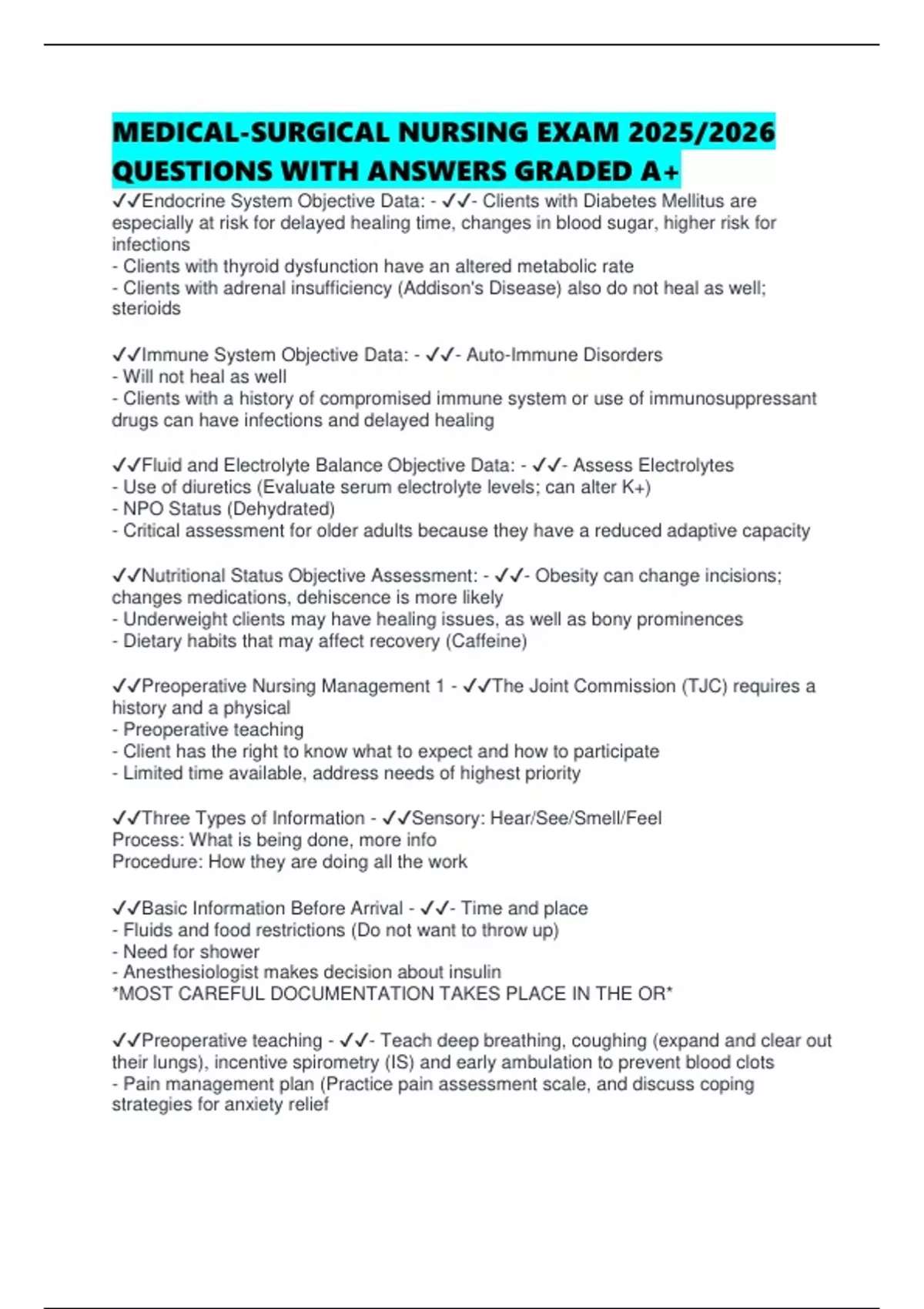 MEDICAL-SURGICAL NURSING EXAM 2025/2026 QUESTIONS WITH ANSWERS GRADED ...
