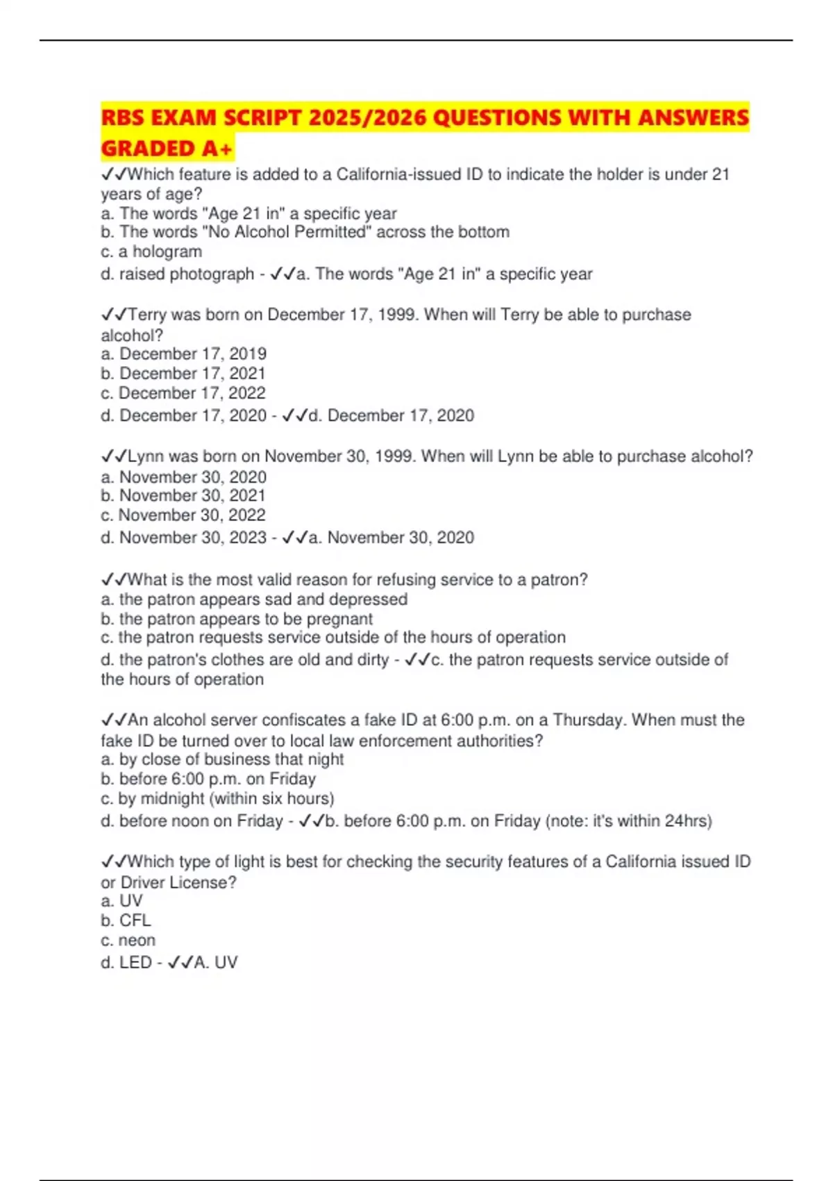 Rbs's Script Examples RBS EXAM SCRIPT 2025/2026 QUESTIONS WITH ANSWERS GRADED A+ - Rbs ...