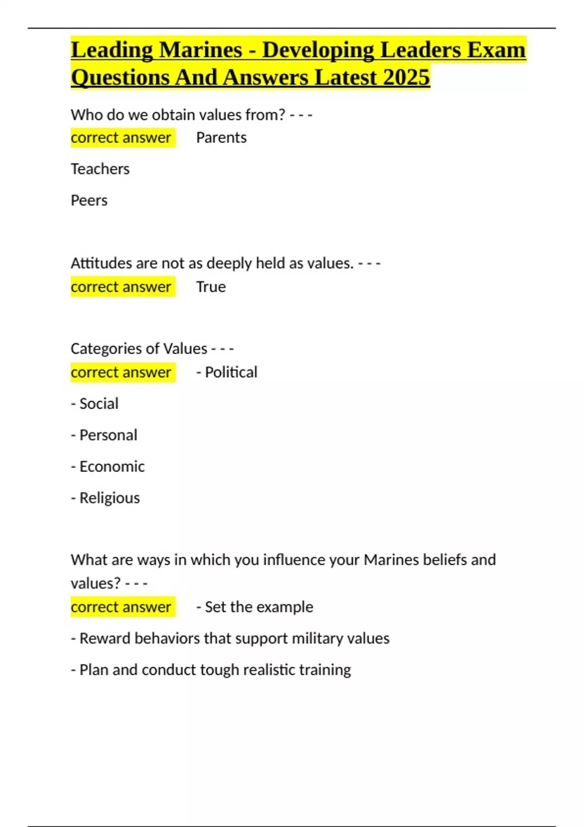 Leading Marines - Developing Leaders Exam Questions And Answers Latest ...