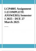 LCP4805 Assignment 1 &lpar;COMPLETE ANSWERS&rpar; Semester 1 2025 - DUE 27 March 2025