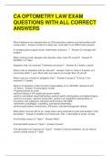 CA OPTOMETRY LAW EXAM QUESTIONS WITH ALL CORRECT ANSWERS
