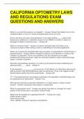 CALIFORNIA OPTOMETRY LAWS AND REGULATIONS EXAM QUESTIONS AND ANSWERS   