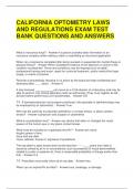 CALIFORNIA OPTOMETRY LAWS AND REGULATIONS EXAM TEST BANK QUESTIONS AND ANSWERS  