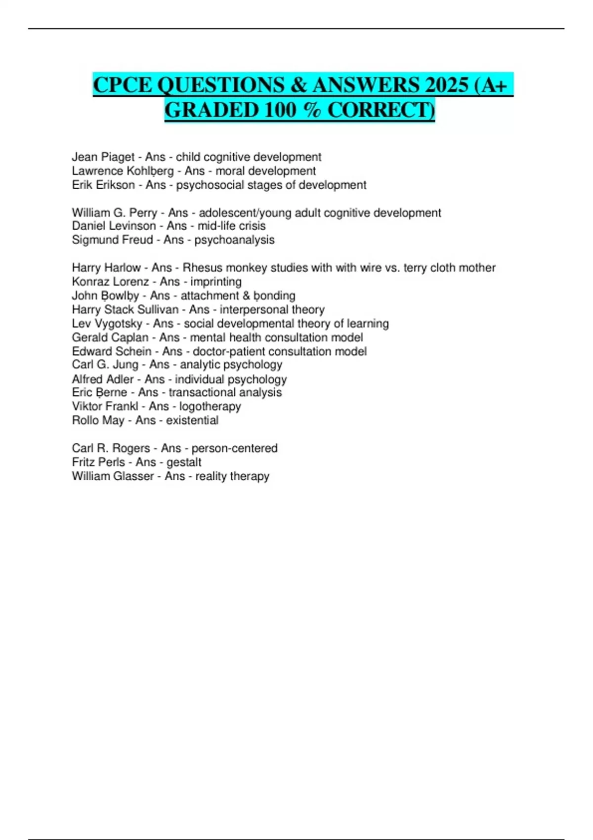 CPCE QUESTIONS & ANSWERS 2025 (A+ GRADED 100 % CORRECT) - Cpce - Stuvia US