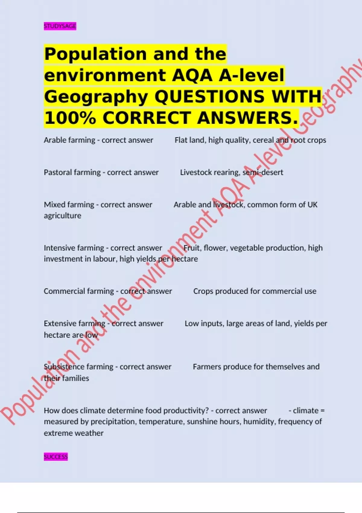 Population and the environment AQA A-level Geography QUESTIONS WITH 100 ...