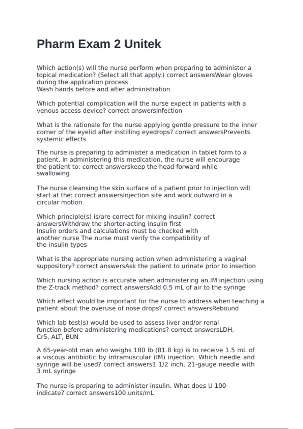 Pharm Exam 2 Unitek with 100% correct answers 2025 - Pharm ExaUnitek ...
