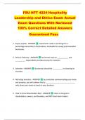 FSU HFT 4224 Hospitality  Leadership and Ethics Exam Actual  Exam Questions With Reviewed  100&percnt; Correct Detailed Answers  Guaranteed Pass 
