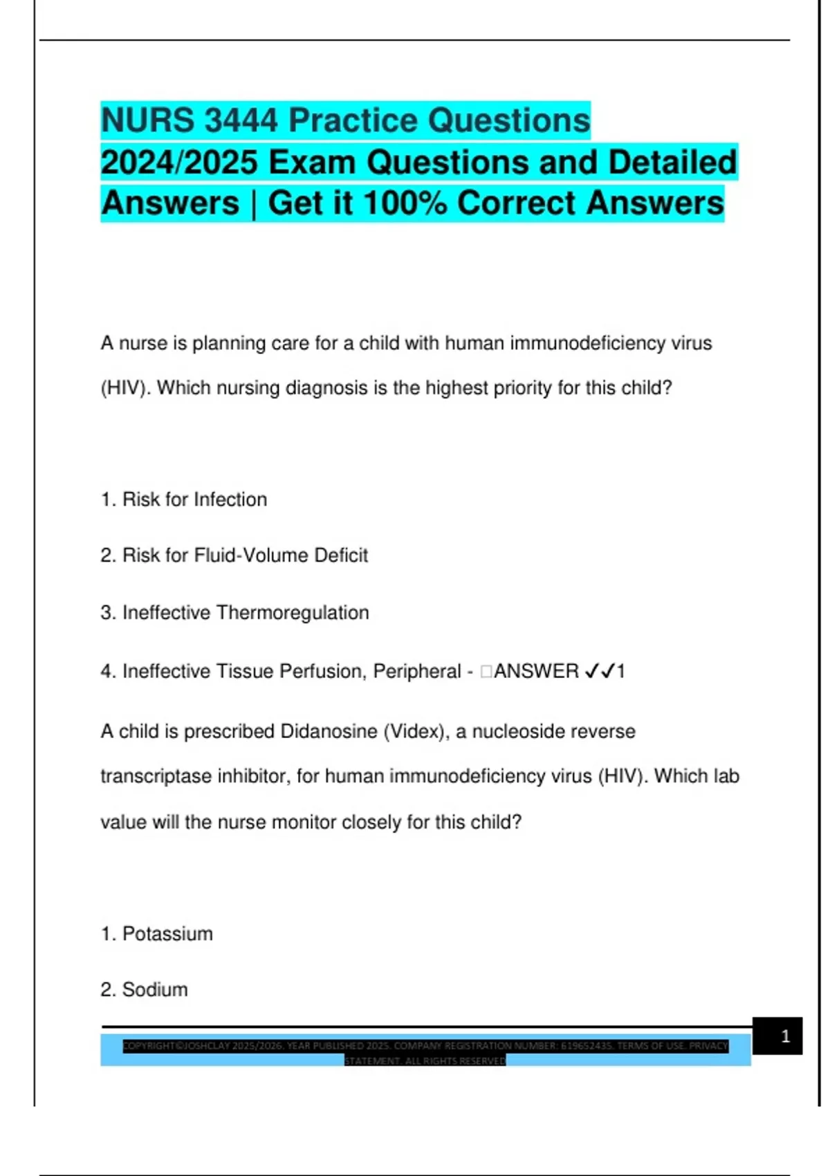 NURS 3444 Practice Questions 2024/2025 Exam Questions and Detailed ...