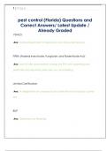 pest control &lpar;Florida&rpar; Questions and  Correct Answers&sol; Latest Update &sol;  Already Graded