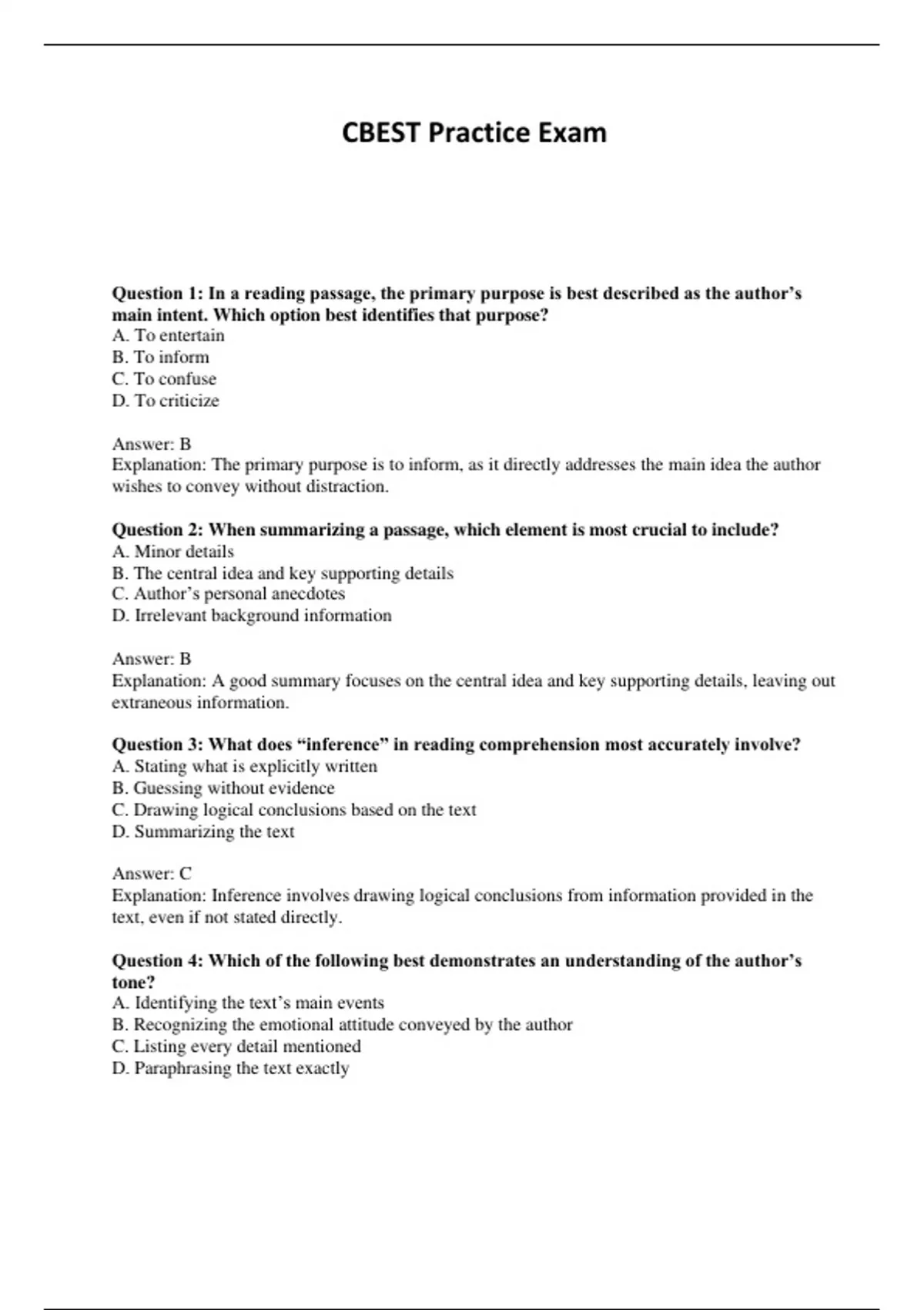 CBEST Practice Exam - Computers - Stuvia US