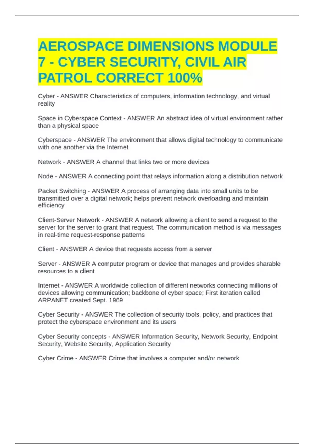 AEROSPACE DIMENSIONS MODULE 7 - CYBER SECURITY, CIVIL AIR PATROL ...