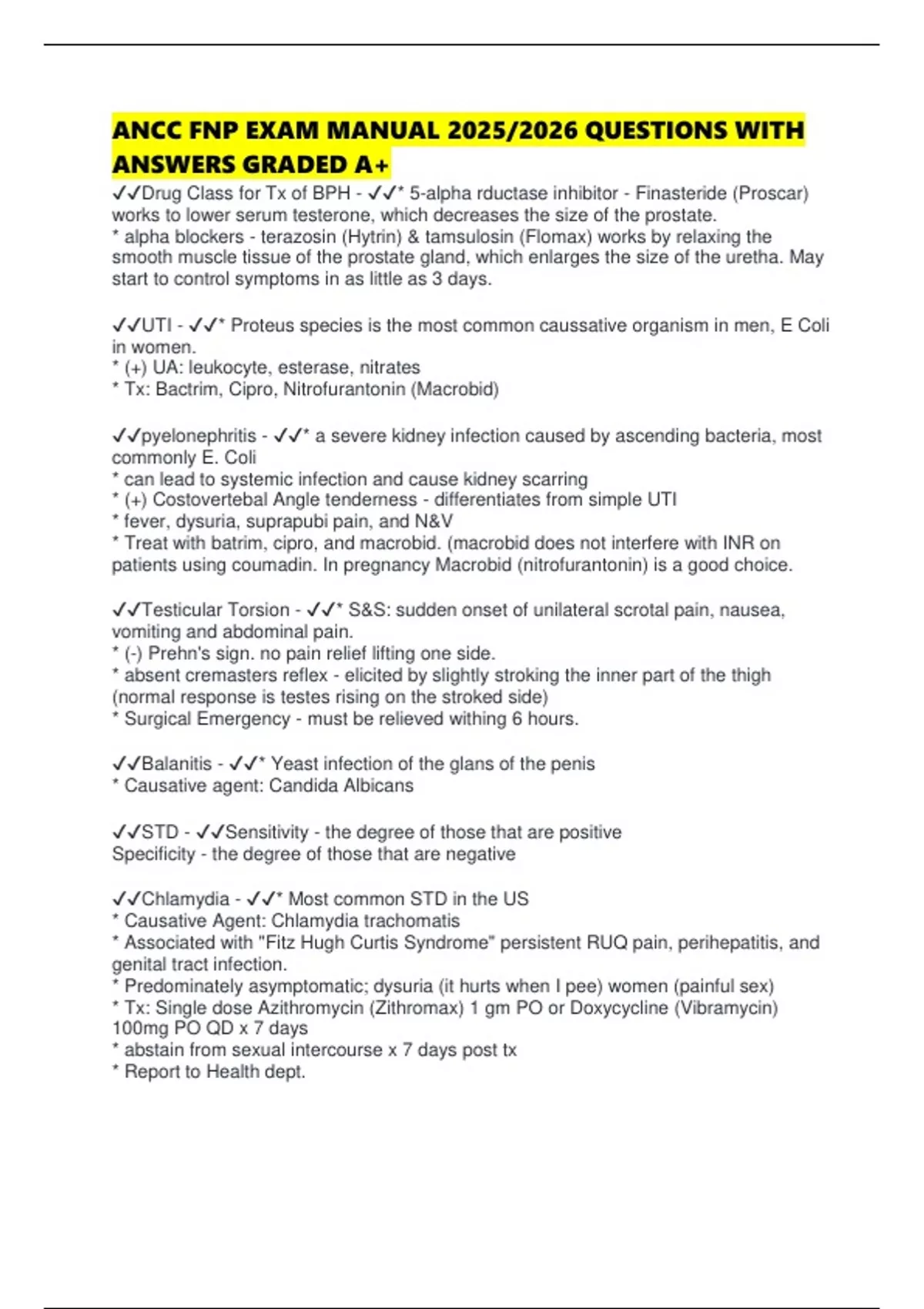 ANCC FNP EXAM MANUAL 2025/2026 QUESTIONS WITH ANSWERS GRADED A+ - Ancc ...