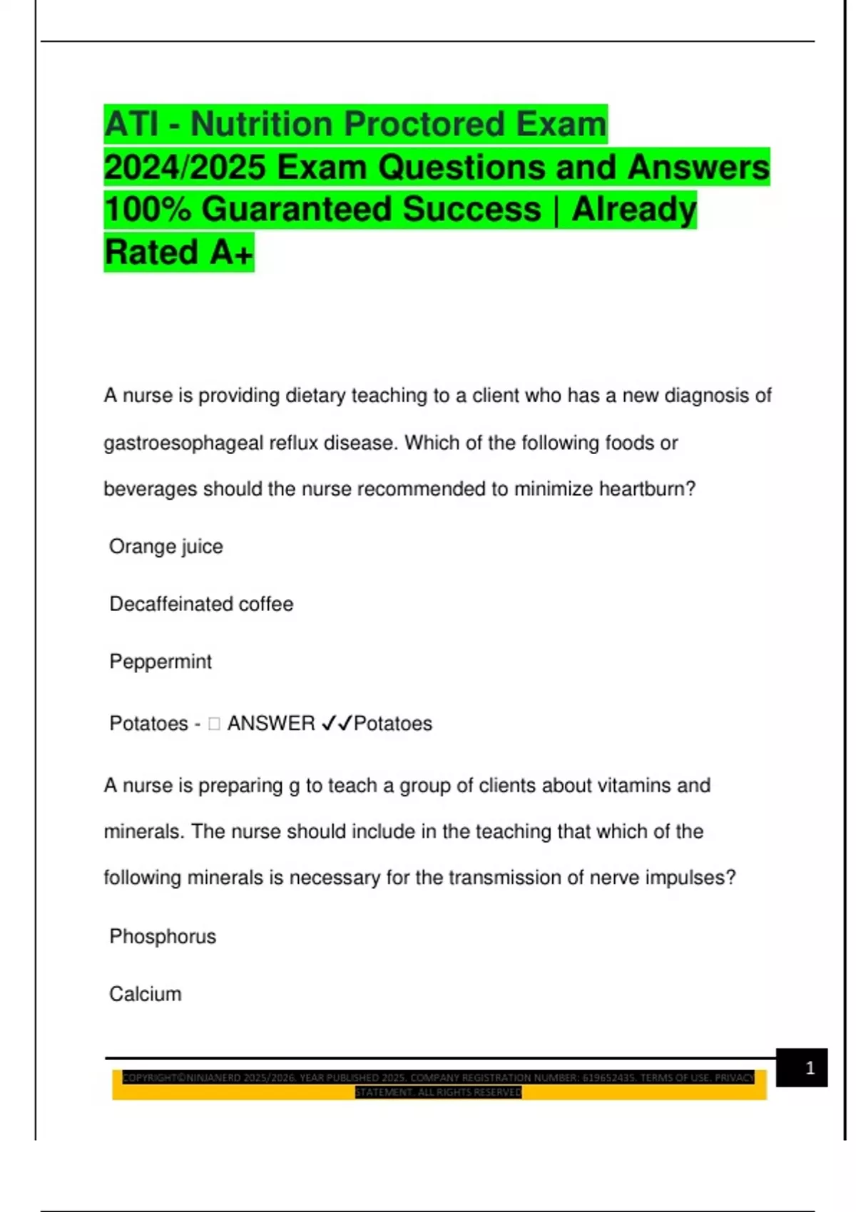 ATI - Nutrition Proctored Exam 2024/2025 Exam Questions and Answers 100 ...
