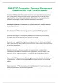 AQA GCSE Geography - Resource Management  Questions with Final Correct Answers