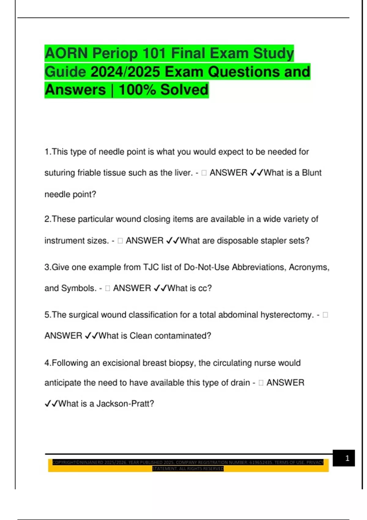 AORN Periop 101 Final Exam Study Guide 2024/2025 Exam Questions and ...