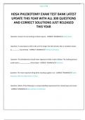 HOSA PHLEBOTOMY EXAM TEST BANK LATEST UPDATE THIS YEAR WITH ALL 300 QUESTIONS AND CORRECT SOLUTIONS JUST RELEASED THIS YEAR
